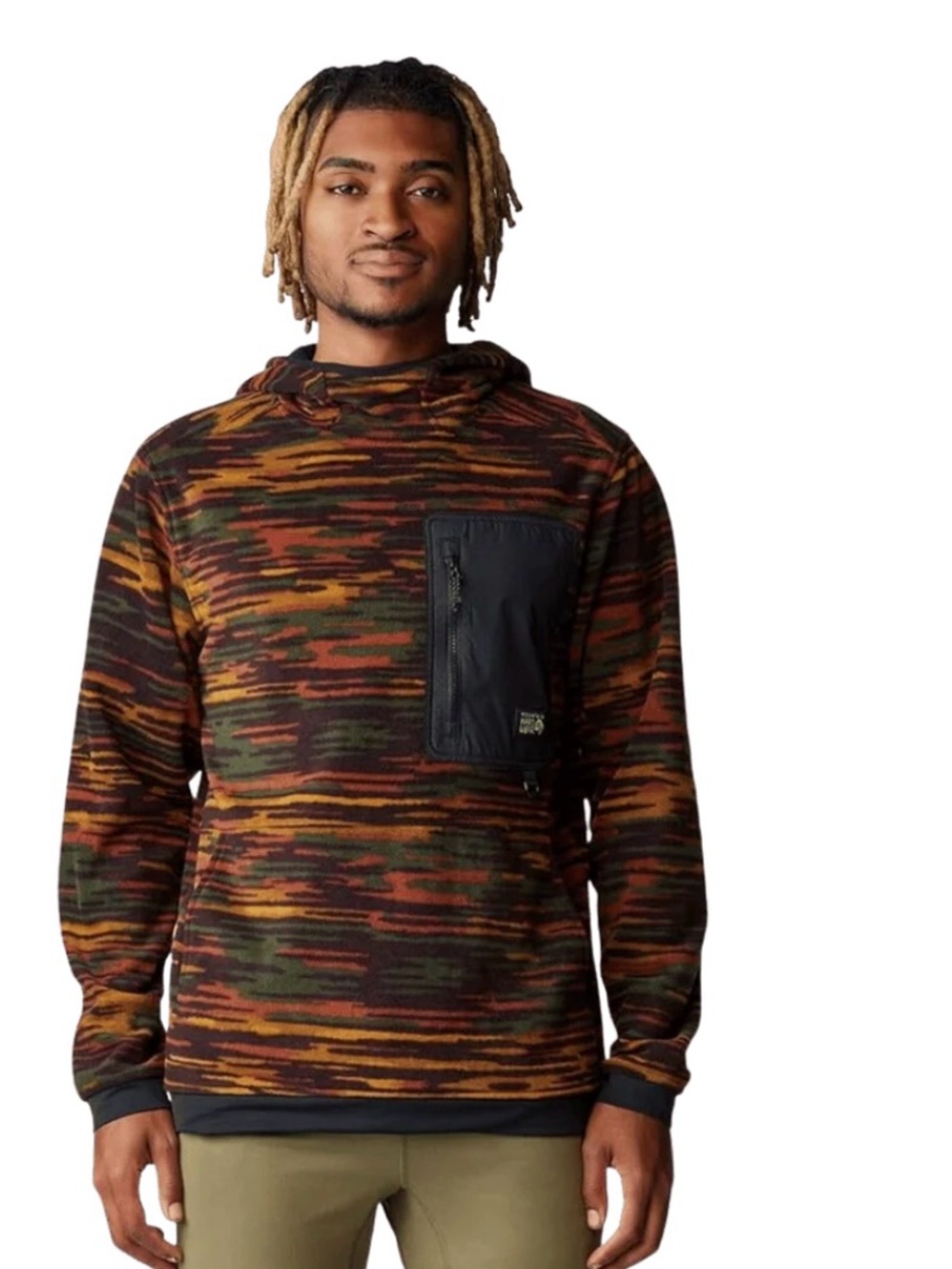 Mountain Hardwear Men's Olive Rust Black Patterned Hooded Pullover